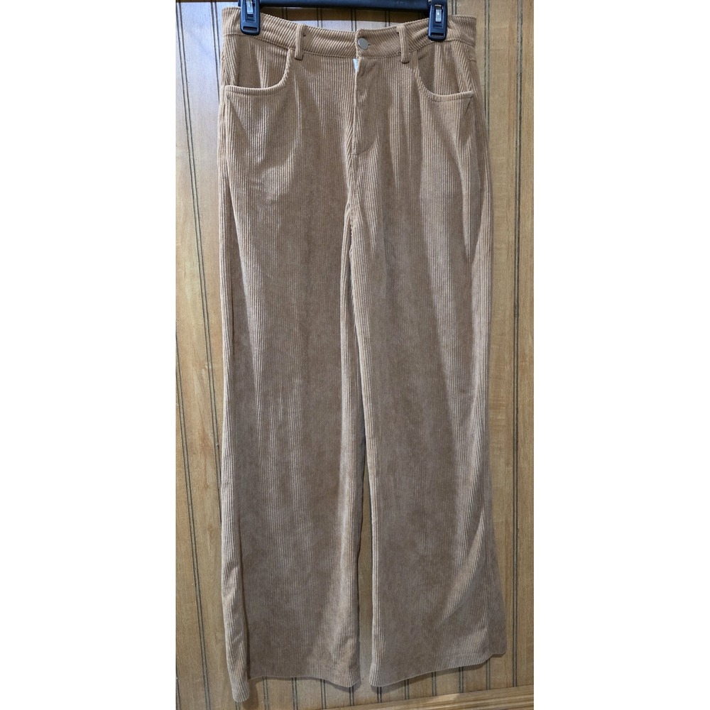 Corduroy Wide Leg Pants High Waist Casual Trousers Tan Beige L